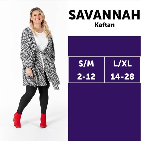 NEW NWT Lularoe Savannah Soft Knit Belted Kaftan Black Floral Pink S/M L/XL - Picture 2 of 8